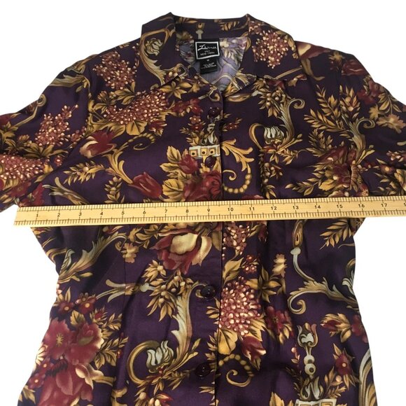 Old Money Classic Shirt Dress Womens 10 Purple Floral Button Belted Rayon - Picture 7 of 15